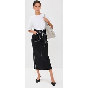 Proenza Schouler | Calder Skirt in Black Multi Contrast Printed Denim Pencil 25